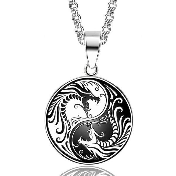 Ying Yang Dragon Steel Necklace