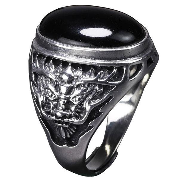 Dragon Ring Black Garnet Sterling Silver