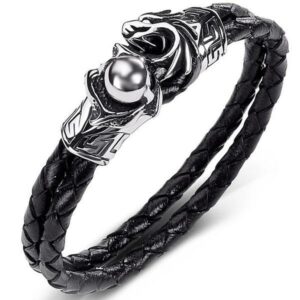 Dragon Bracelet Black Leather Stainless Steel