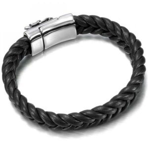 Dragon Bracelet Braided Leather (Steel)