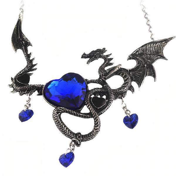 Dragon Necklace Crystal Heart Steel