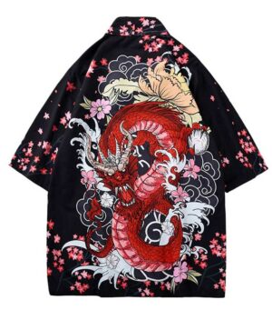 Red Dragon Style Japanese Haori Kimono