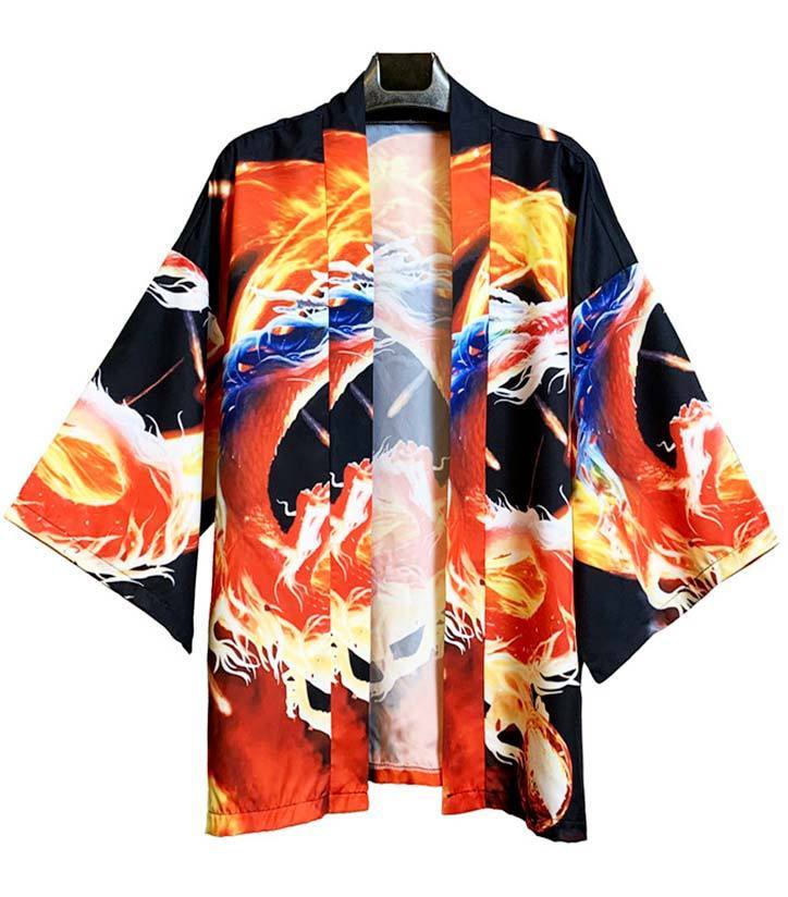 Dragon Kimono Flame Polyester
