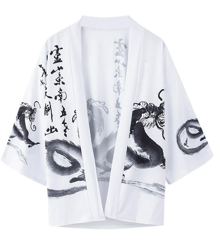 Dragon Kimono Black And White Kanji