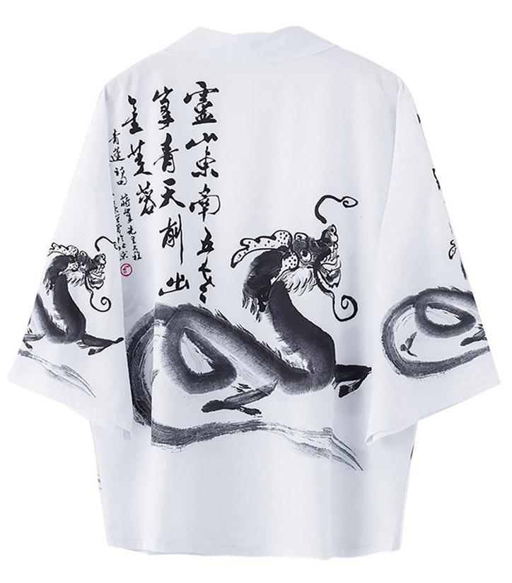 Dragon Kimono Black And White Kanji