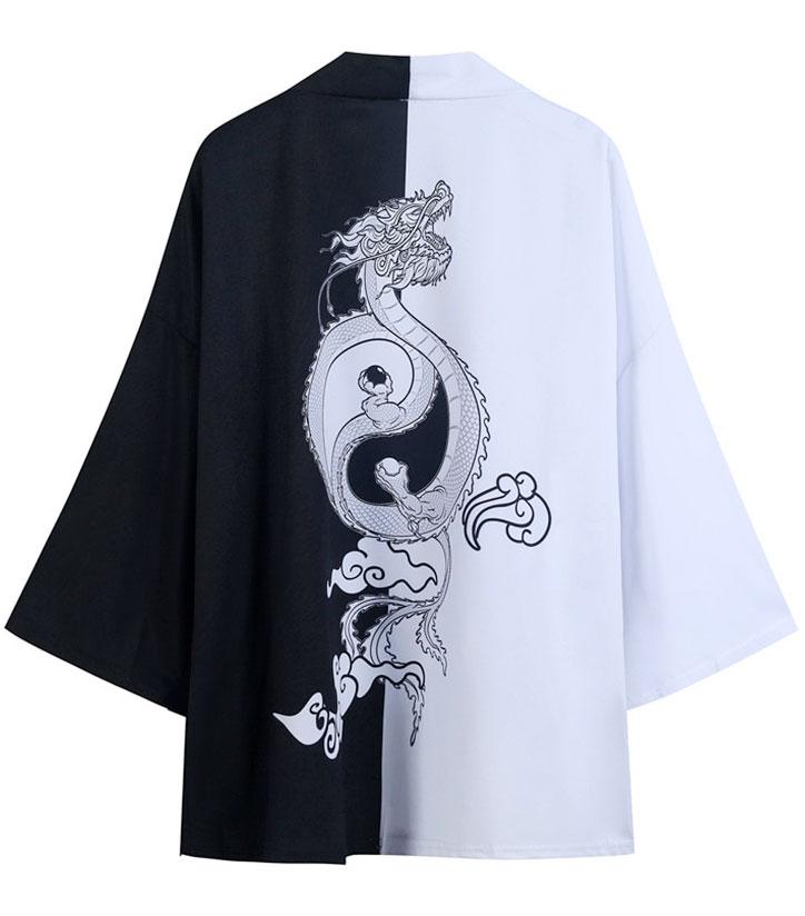 Dragon Kimono Black and White Yin Yang