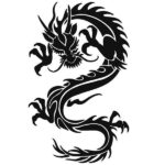 Dragon Japanese Sticker Black and White