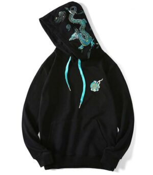 Dragon Hoodie Azure Cotton Embroidered