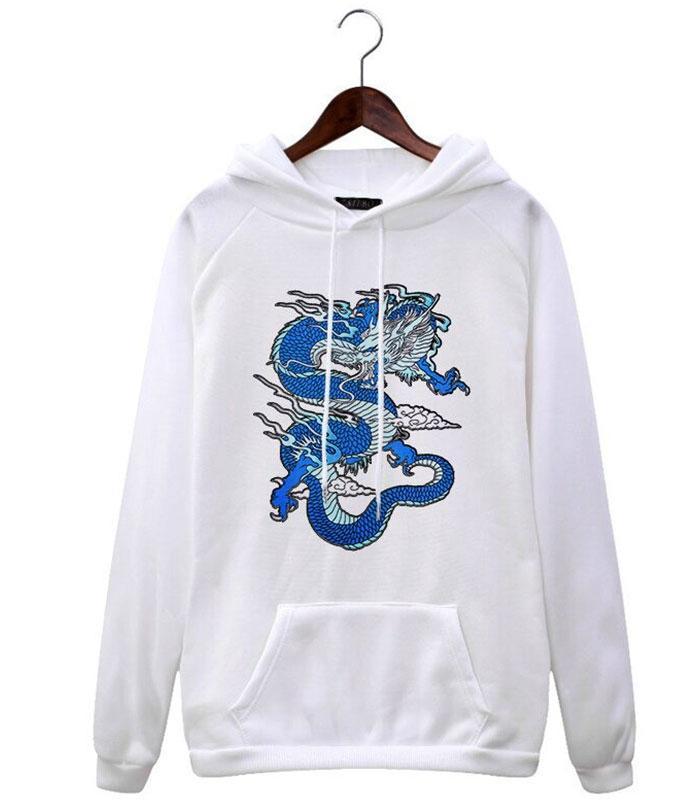 Dragon Hoodie Printed Blue Cotton Bio