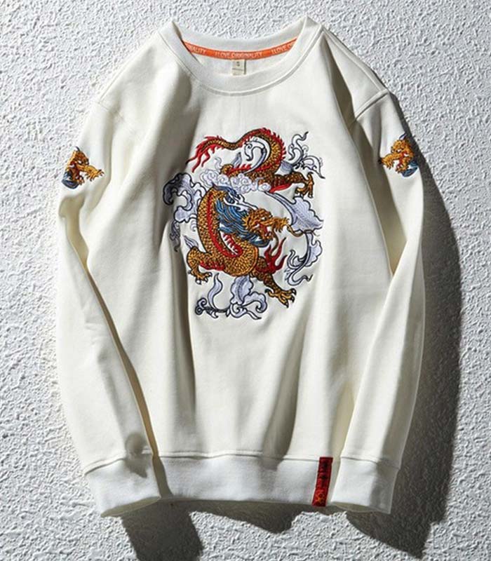 Dragon Sweater Embroidered Outfit Japanese