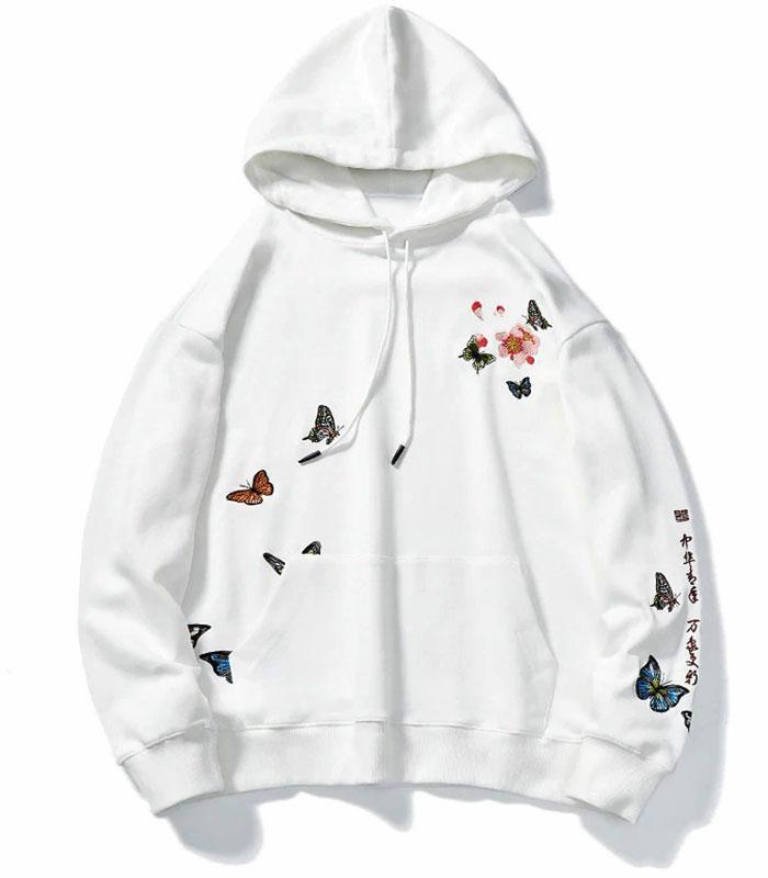 Dragon Hoodie Butterfly Embroidered Cotton
