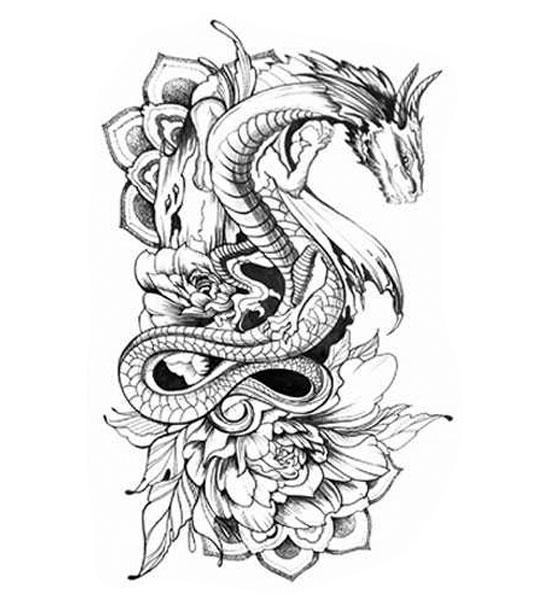 Dragon Ephemeral Tattoo Peony