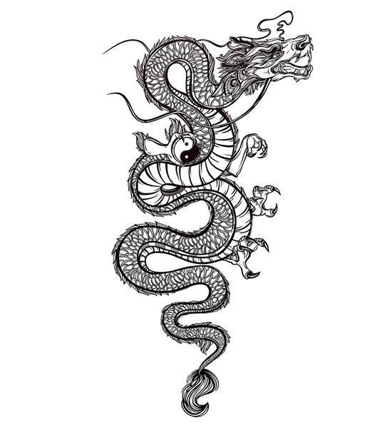 Dragon Ephemeral Tattoo Yin Yang Black